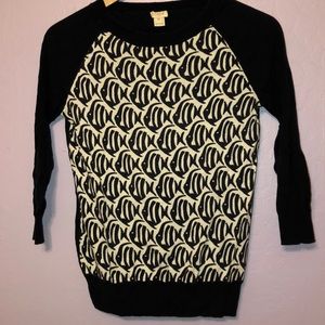 J. Crew 3/4 sleeve fish print sweater